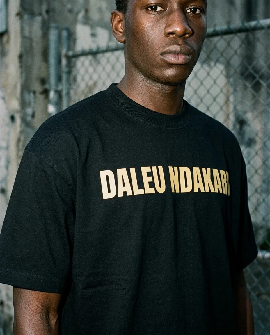 Portrait portant le T-shirt noir DALEU NDAKARU